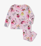 Pink baby pajama set with whimsical fairy and music designs inspired by Twinkle