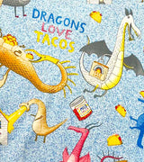 Dragons Love Tacos 2 text and dragon print on kids pajamas