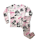 Eloise kids pajama set with playful character illustrations and pink accents
