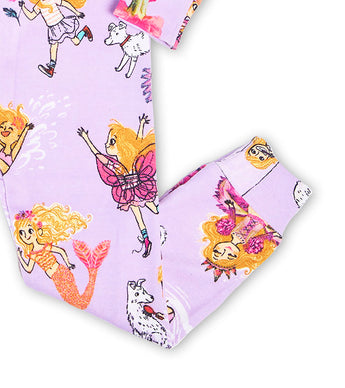 Florabelle pajama pants with mermaid, fairy, and playful motifs