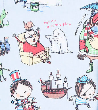 Detail of Grandpa and child characters from 'How to Babysit a Grandpa' pajamas