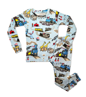 Kids pajama set with The Little Engine That Could trains and animals print