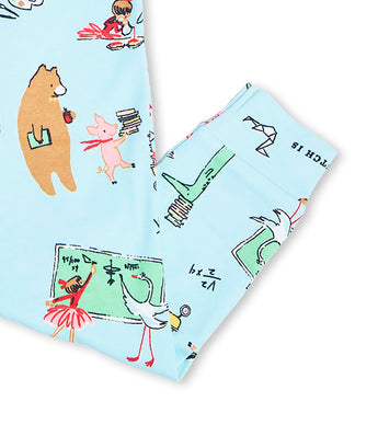 Pajama sleeve and pant detail showing Lola Dutch themed illustrations