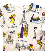 Close-up of Madeline pajama top with Paris and character prints