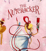 The Nutcracker logo and ballerina illustration on pink kids pajamas