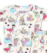 Close-up of Santa Mouse pajama set showing playful mouse characters