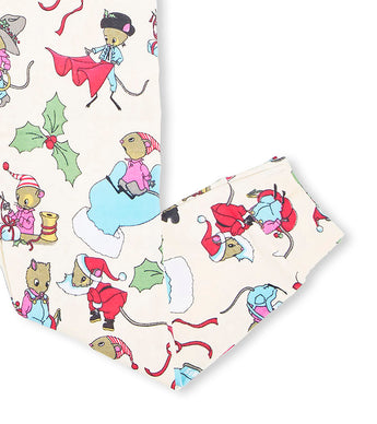 Leg detail of Santa Mouse pajamas with mice and holiday accents