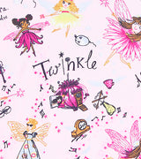 Zoomed-in view of Twinkle fairy illustrations and whimsical motifs on pajamas