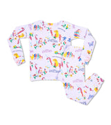 Kids pajama set with Uni the Unicorn and colorful unicorn print