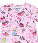 Close-up of Twinkle fairy print on pink nightdress