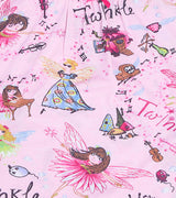 Colorful fairies and music-themed artwork on pink nightdress