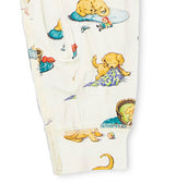 Leg detail of Biscuit puppy print baby coverall