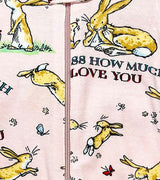 Front zip and bunny pattern detail on baby coverall