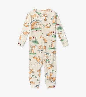 Cream baby coverall with 'Guess How Much I Love You' bunny illustrations