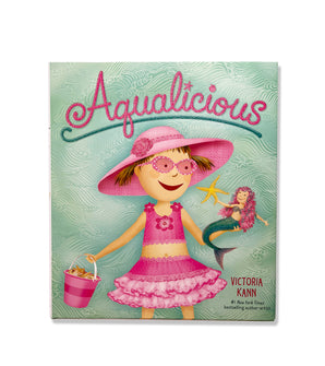 Aqualicious hardcover children's book by Victoria Kann, cover with girl in pink and mermaid doll