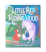 Little Red Riding Hood children's book cover with girl in red cloak and wolf