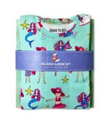 Folded Aqualicious pajama set and book, packaged together for children
