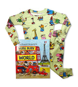 Children's pajamas with Richard Scarry's Busy World print and matching book