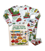 Children's pajama set with cars and trucks print and matching Cars and Trucks and Things That Go book
