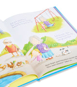 Open pages of How to Babysit a Grandma book with playful illustrations