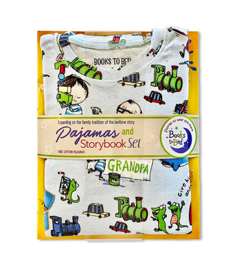 Packaged pajama set and 'How to Babysit a Grandpa' book gift set