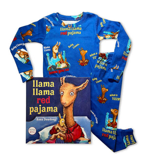 Llama Llama Red Pajama book and matching blue pajama set with storybook illustrations