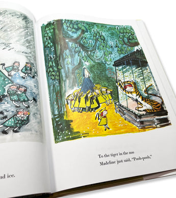 Inside page of Madeline book with tiger illustration