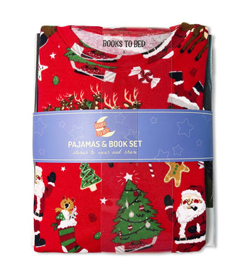 Books to Bed pajama and book set in festive packaging