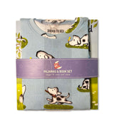 Folded Rocket dog pajama set with book, in branded packaging