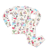 Santa Mouse pajama set laid flat, showing whimsical mouse pattern
