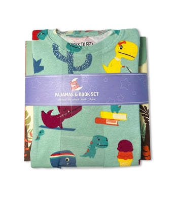 Folded Tiny T. Rex and the Impossible Hug pajama and book set, dinosaur theme
