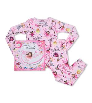 Pink fairy-themed pajama set with Twinkle book by Katharine Holabird