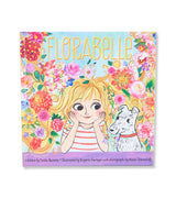 Florabelle children's book cover showing a girl and her dog among colorful flowers