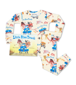 Little Blue Truck pajamas and book displayed together