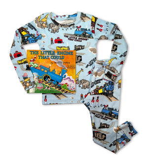 The Little Engine That Could pajamas and book displayed together
