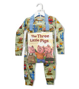 Three Little Pigs pajama set with matching book and illustrated characters