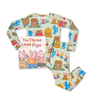 Three Little Pigs pajamas and book displayed together