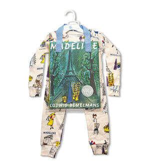 Madeline pajama set for kids with matching book by Ludwig Bemelmans