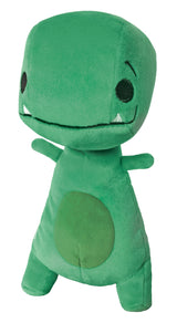 Close-up of Tiny T. Rex green plush dinosaur doll