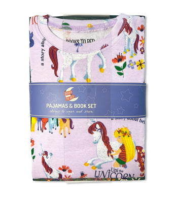 Folded Uni the Unicorn pajamas with unicorn and floral design