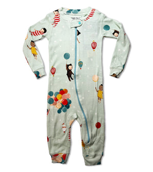 Light blue baby coverall with colorful balloons and children from The Wonderful Things You Will Be