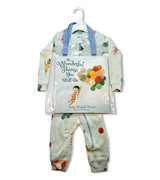 Baby coverall with whimsical print and 'The Wonderful Things You Will Be' book