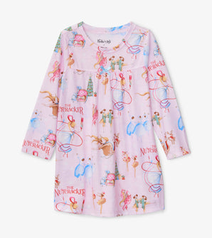 Pink nightdress with Nutcracker ballet characters and festive holiday print for children